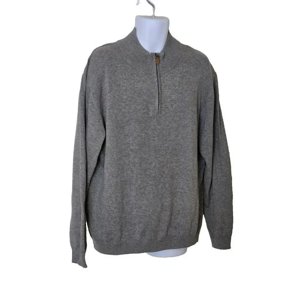 Roundtree & Yorke Men's Sweater grey Pullover Knit 1/4 Zip Mock Neck size XL